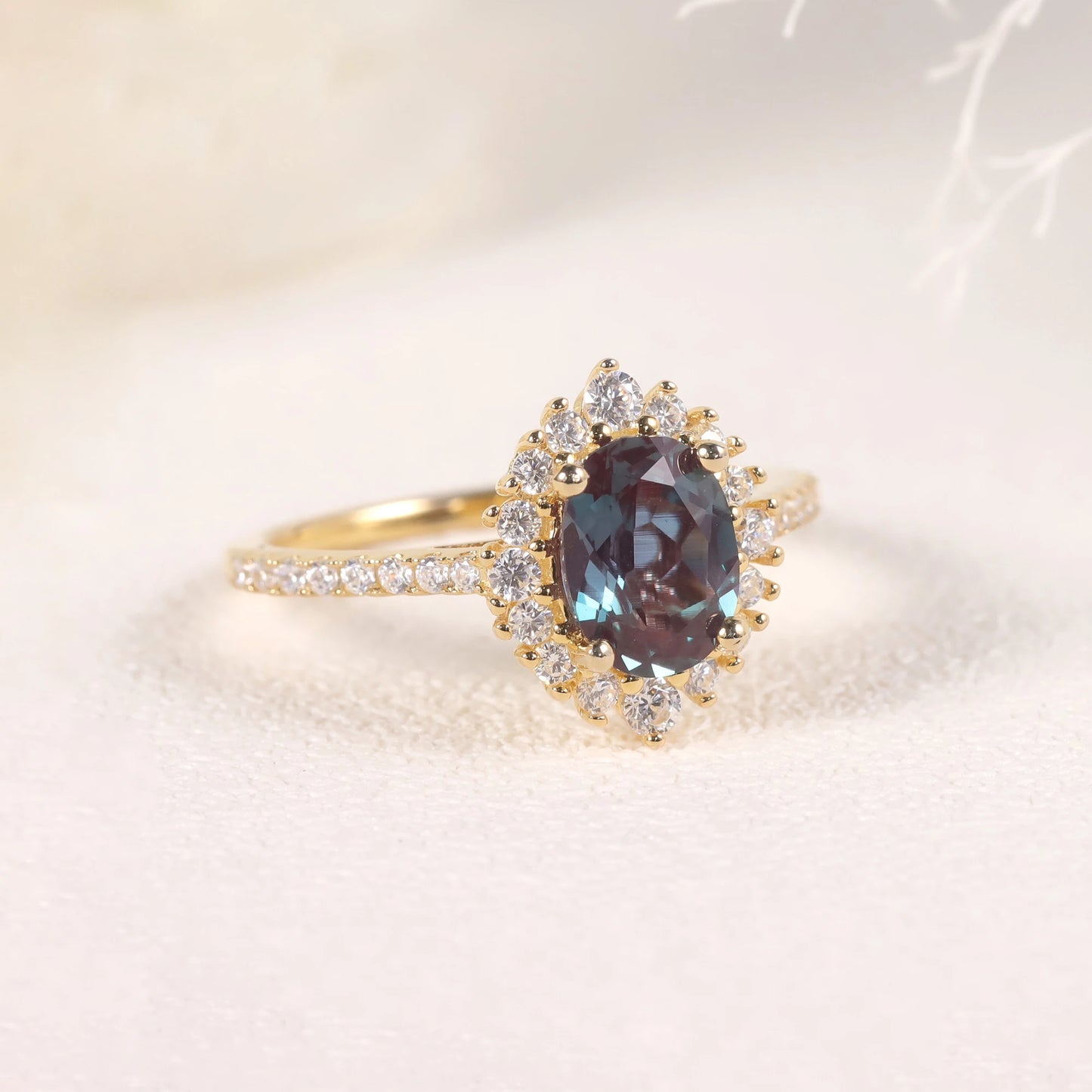 925 Sterling Silver 6x8mm Alexandrite Crystal Ring