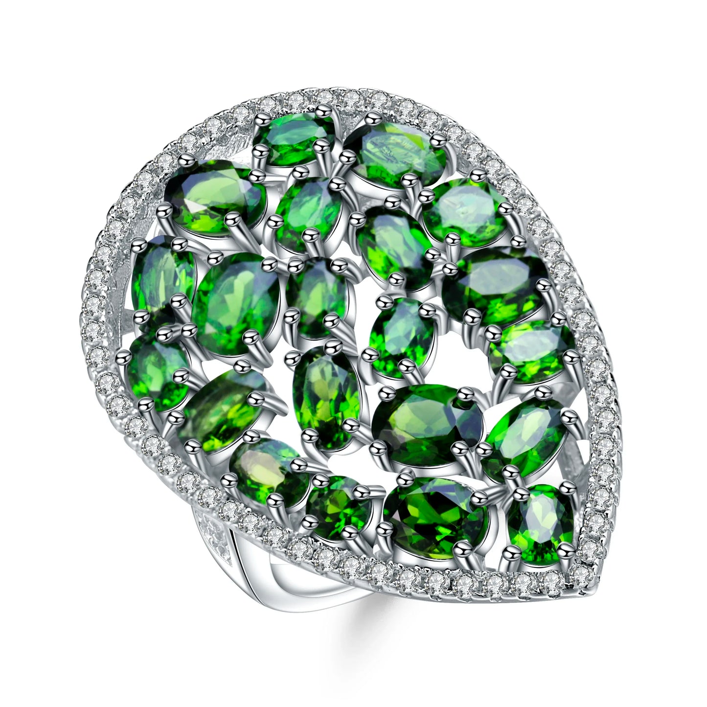 925 Sterling Silver 5.21Ct Tourmaline Topaz Diopside Ring, Certified Water Drop, Spiritual Fine Jewelry Gift