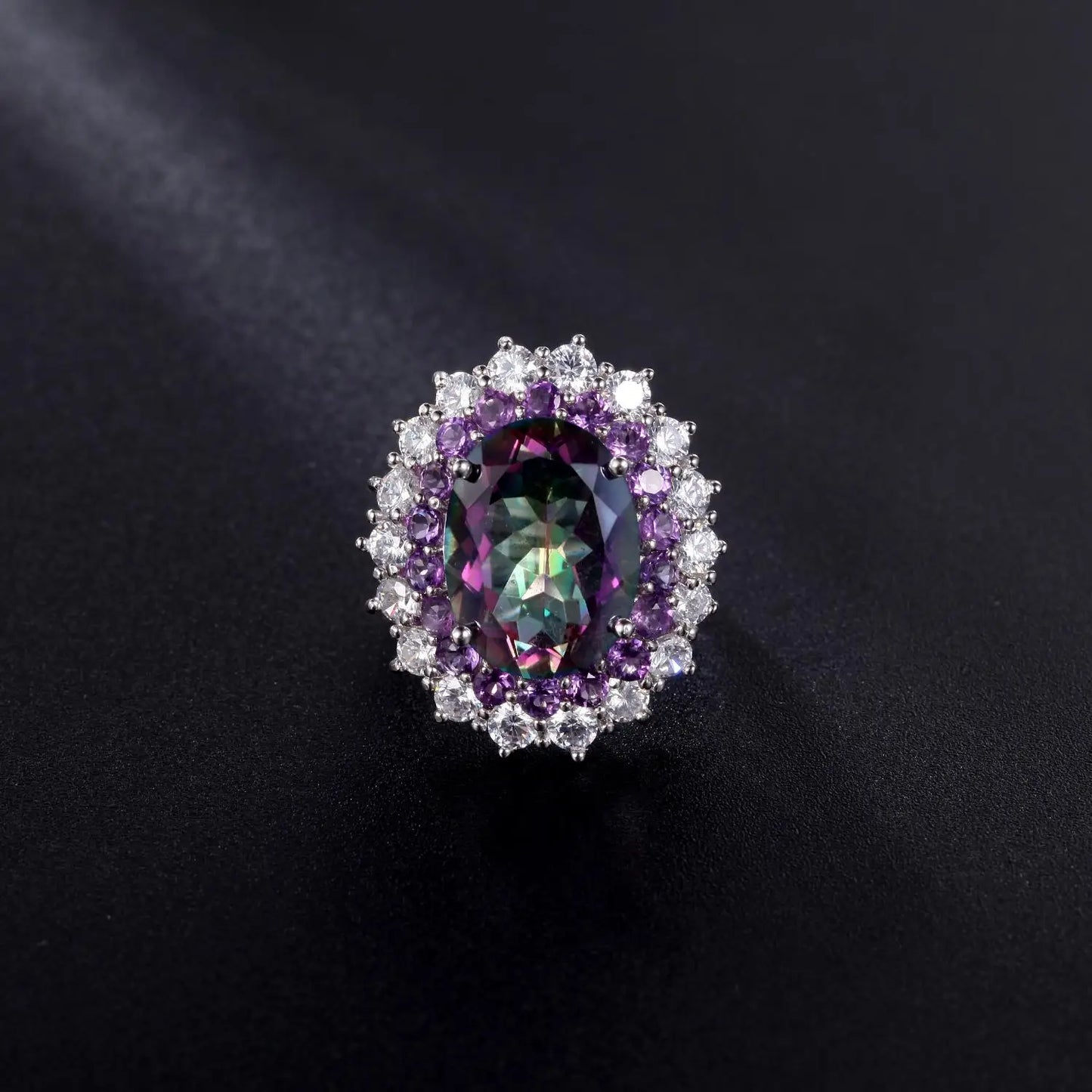 925 Sterling Silver 9.10Ct Mystic Fire Topaz Gemstone Ring