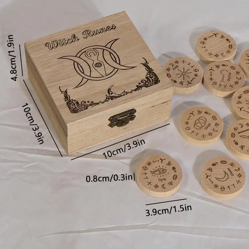 13-Piece Witches Runes Set – Wooden Divination Tool for Spiritual Growth
