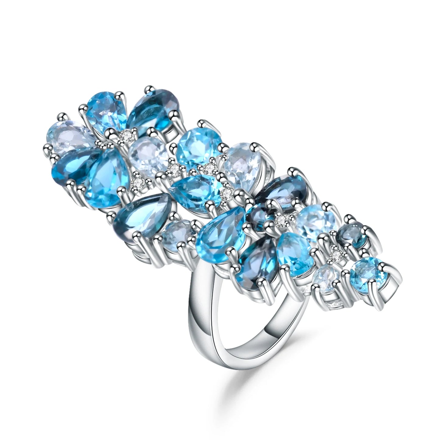 925 Sterling Silver London Blue Topaz Plant Ring