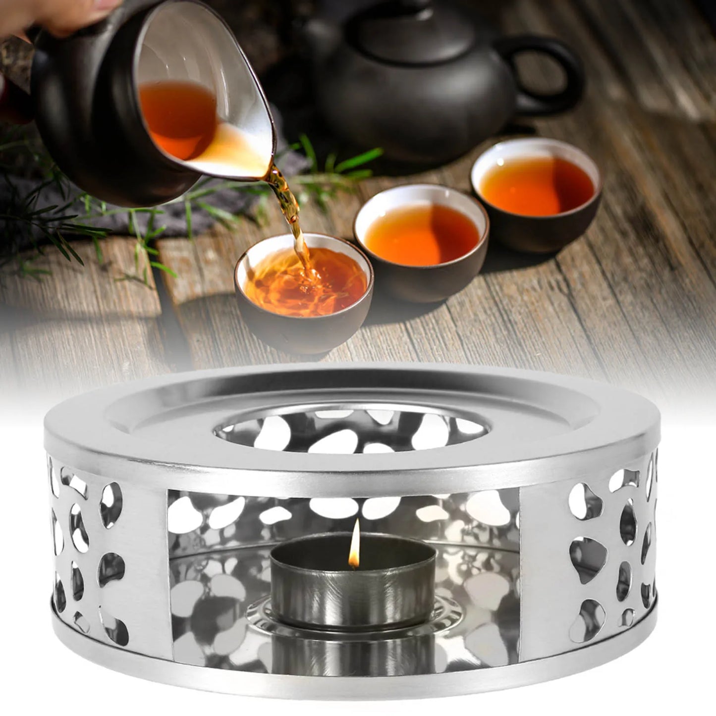 Stainless Steel Tea Teapot Stand Heater Candle Round Base Heater Coffee Milk Candle Holder Stove Crazy Volcano Oil