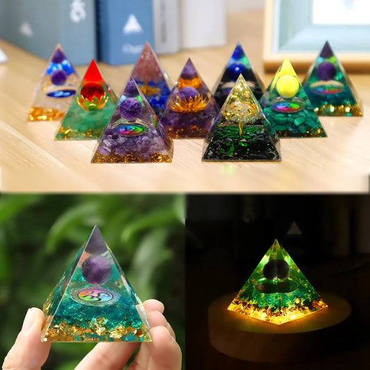 Natural Tiger Eye Orgonite Pyramid Healing Crystals Energy Generator Reiki Chakra Multiplier Orgone Amethyst Meditation Stone5X5
