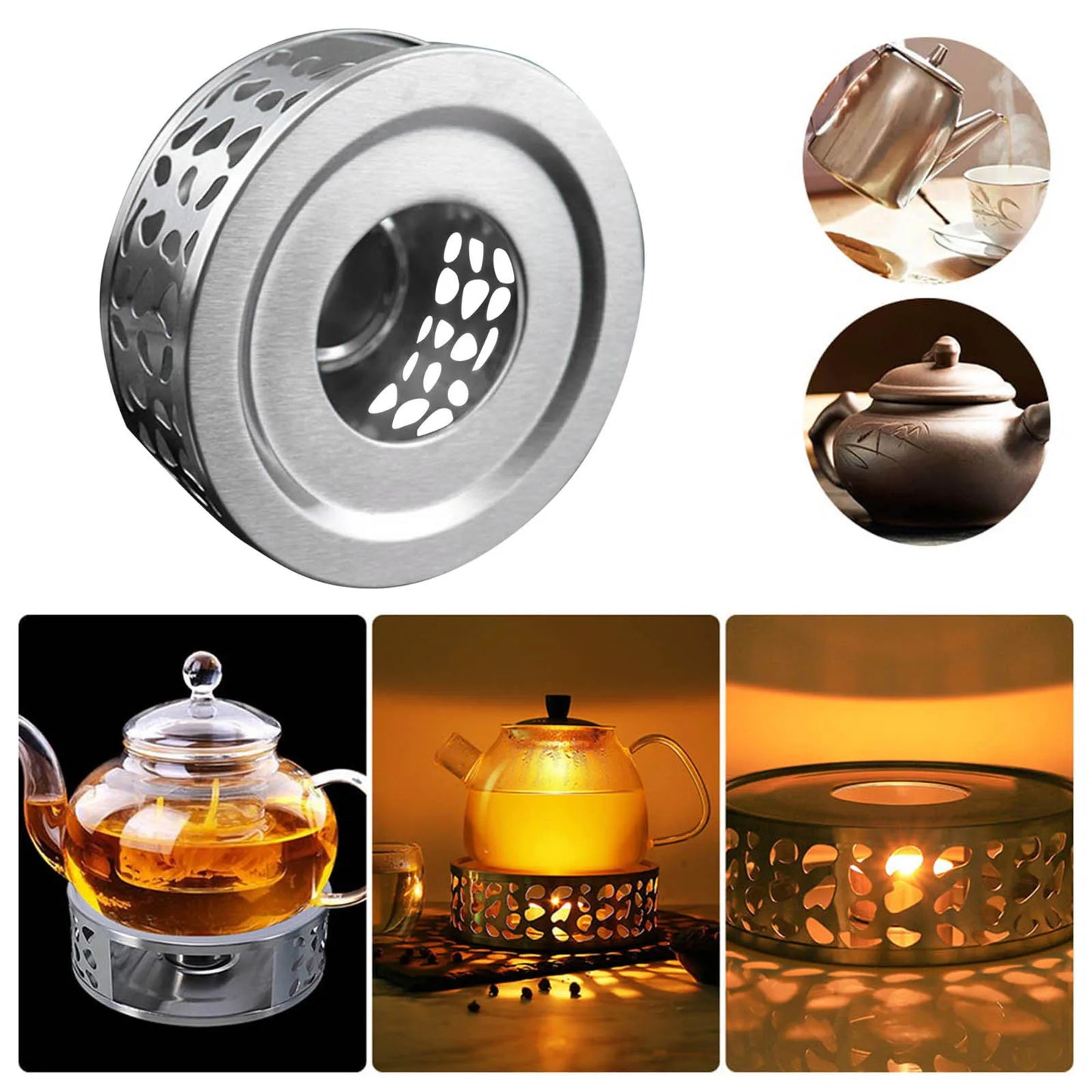 Stainless Steel Tea Teapot Stand Heater Candle Round Base Heater Coffee Milk Candle Holder Stove Crazy Volcano Oil