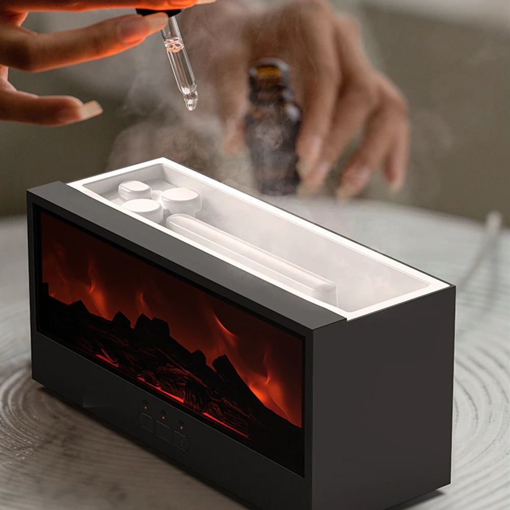 Creative Fireplace Air Humidifier Waterless Auto-Off Aroma Essential Oil Diffuser with Remote & Realistic Fireplace Night Light