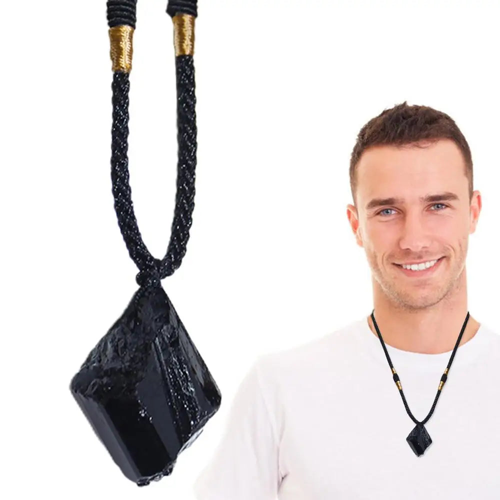 Black Tourmaline Necklace – Natural Crystal Cosmic Pendant with Protective Energy