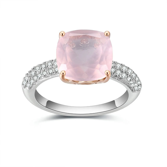 925 Sterling Silver Natural Rose Quartz Gemstone Ring