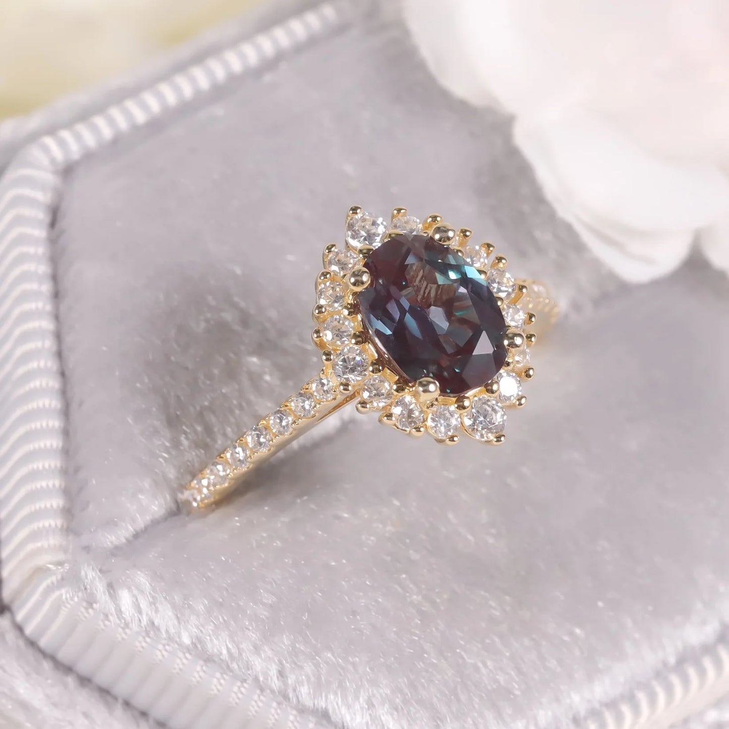 925 Sterling Silver 6x8mm Alexandrite Crystal Ring