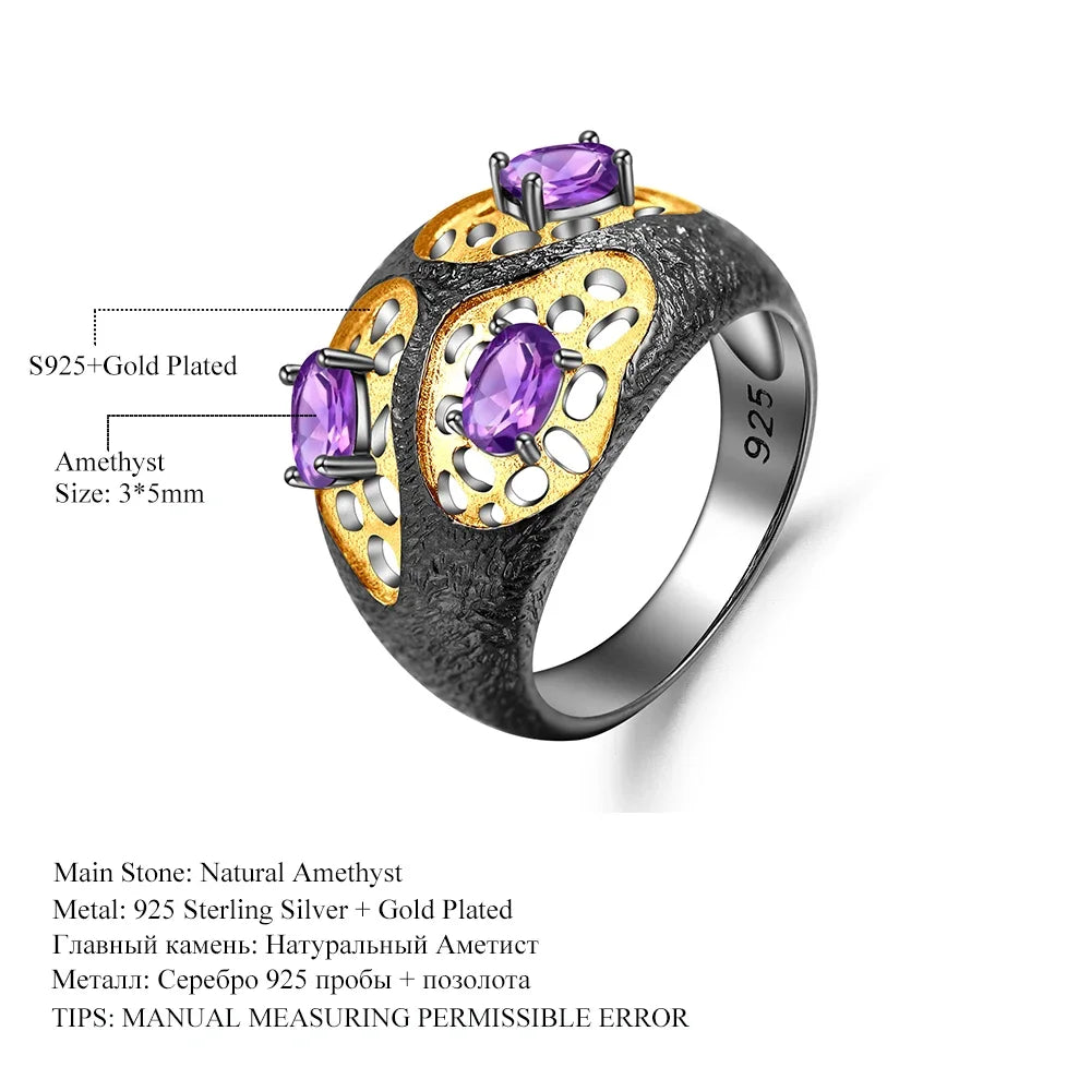 925 Sterling Silver 0.75Ct Amethyst Crystal Ring