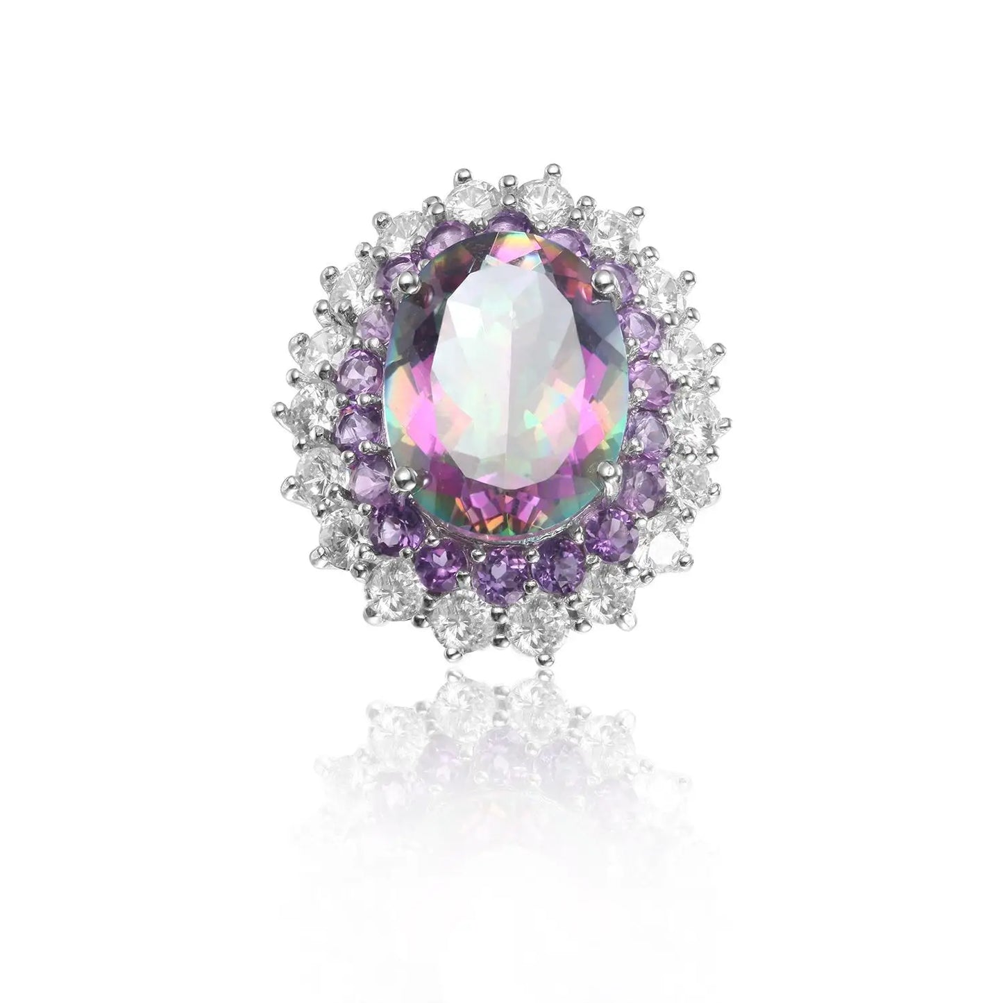 925 Sterling Silver 9.10Ct Mystic Fire Topaz Gemstone Ring