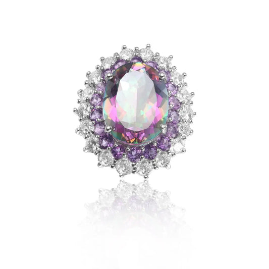 925 Sterling Silver 9.10Ct Mystic Fire Topaz Gemstone Ring
