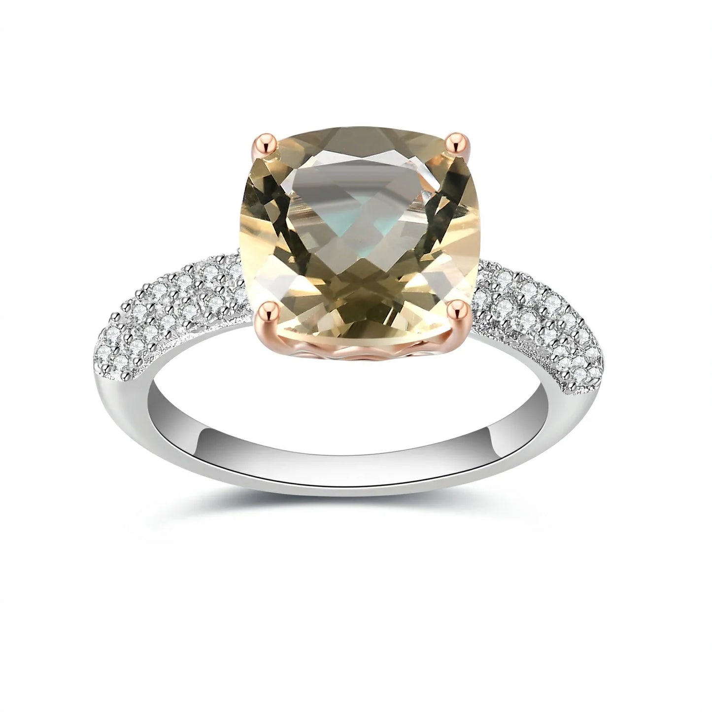 925 Sterling Silver Natural Rose Quartz Gemstone Ring