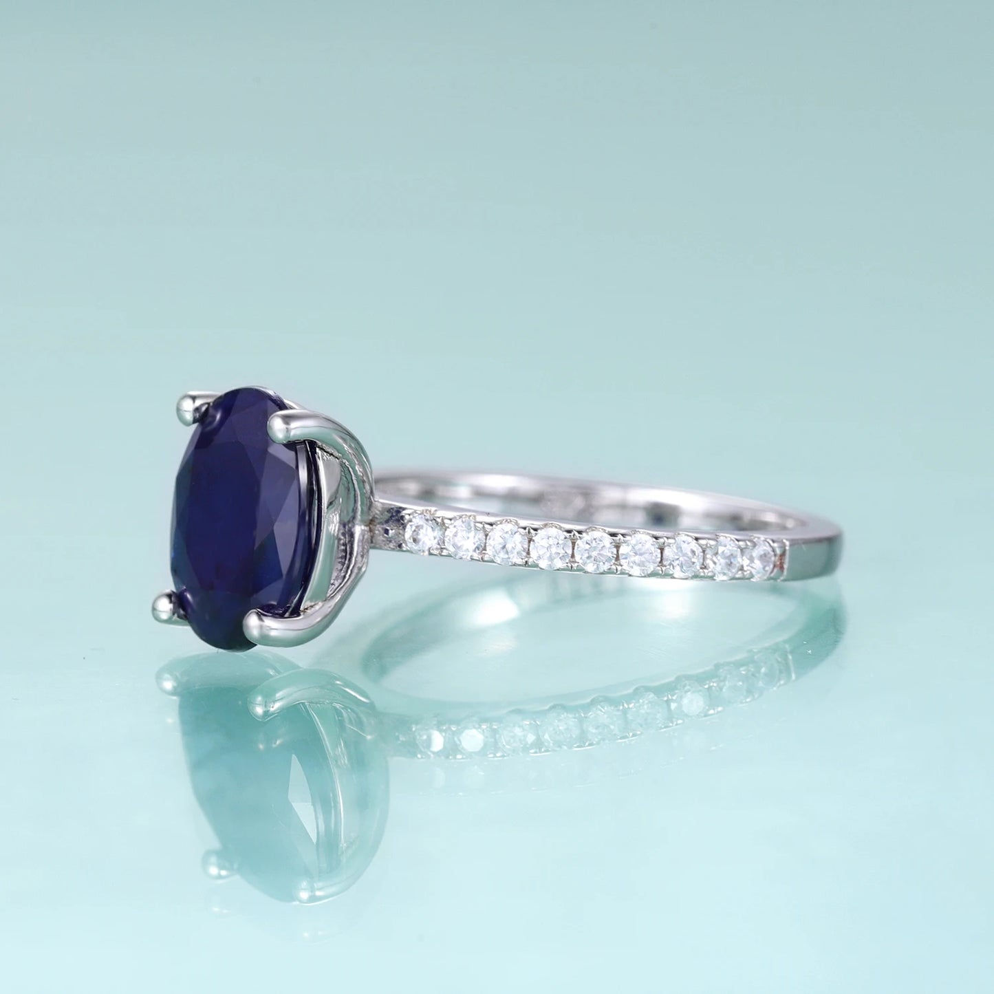 925 Sterling Silver Blue Sapphire Crystal Ring