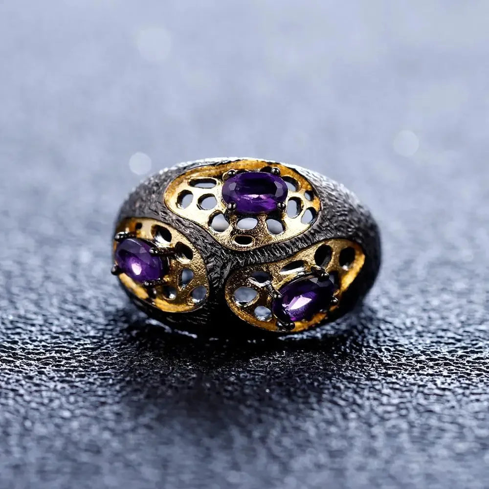 925 Sterling Silver 0.75Ct Amethyst Crystal Ring