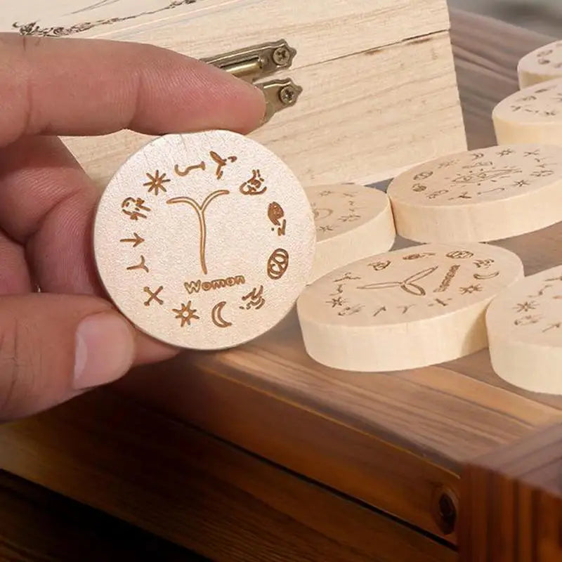 13-Piece Witches Runes Set – Wooden Divination Tool for Spiritual Growth