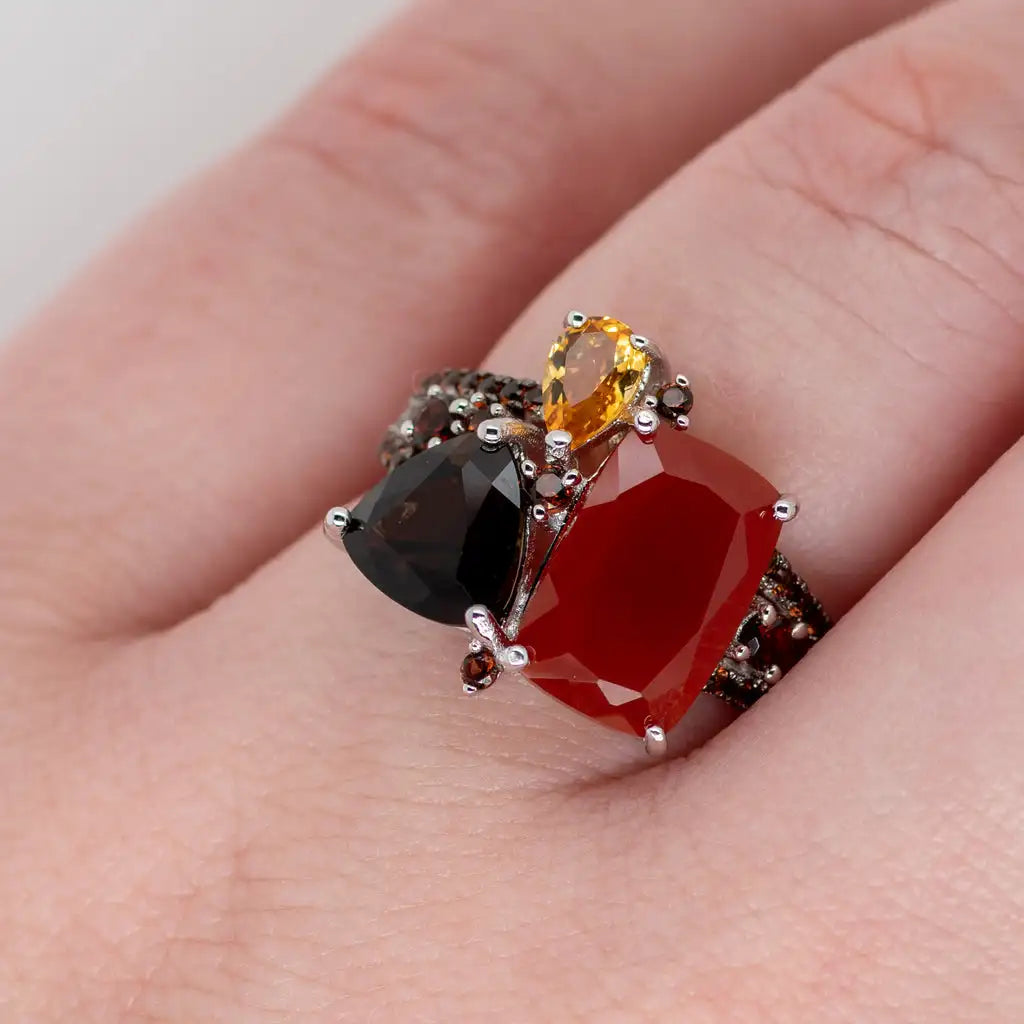 925 Sterling Silver Carnelian Ring, 10x12mm Geometric, Handmade Engagement Gift, Spiritual Modern Jewelry