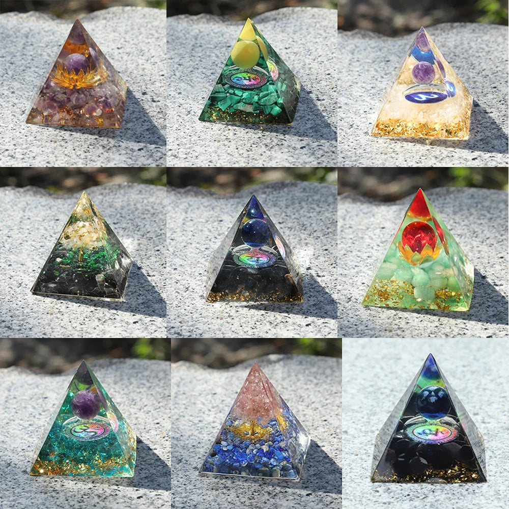 Natural Tiger Eye Orgonite Pyramid Healing Crystals Energy Generator Reiki Chakra Multiplier Orgone Amethyst Meditation Stone5X5
