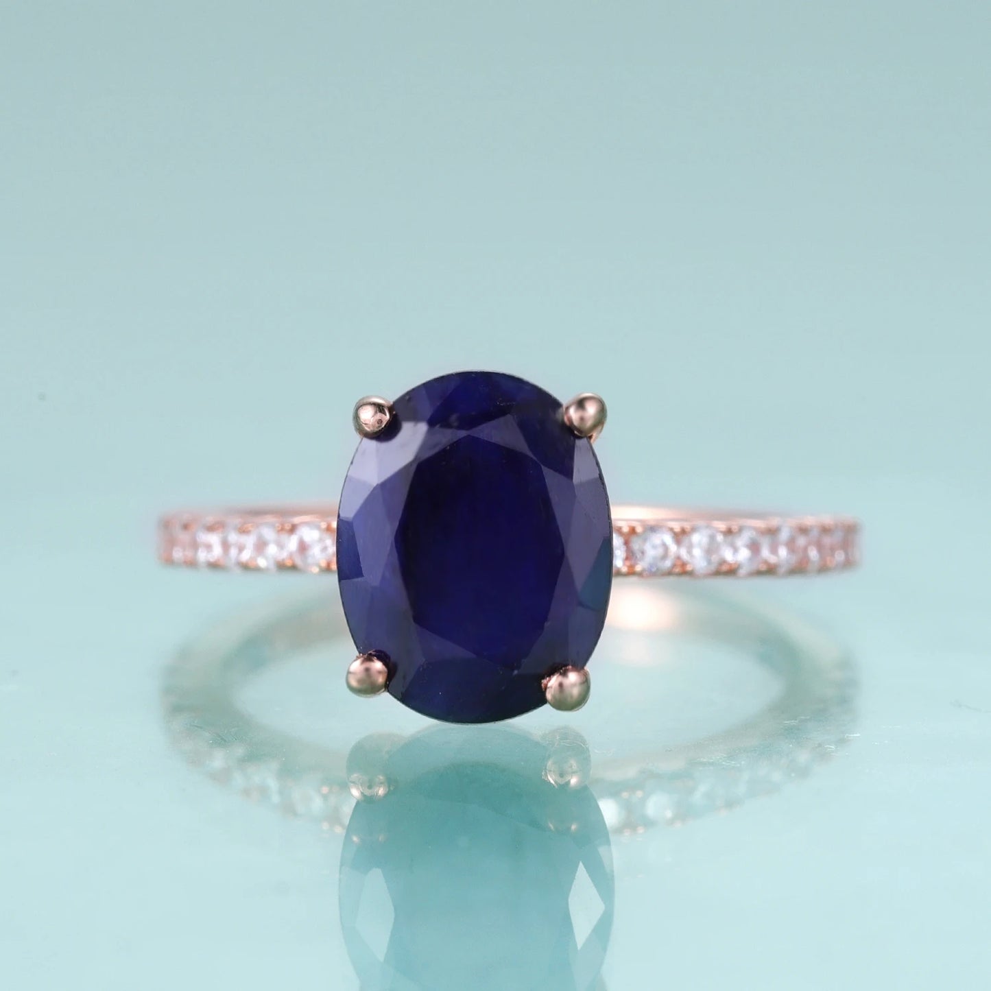 925 Sterling Silver Blue Sapphire Crystal Ring