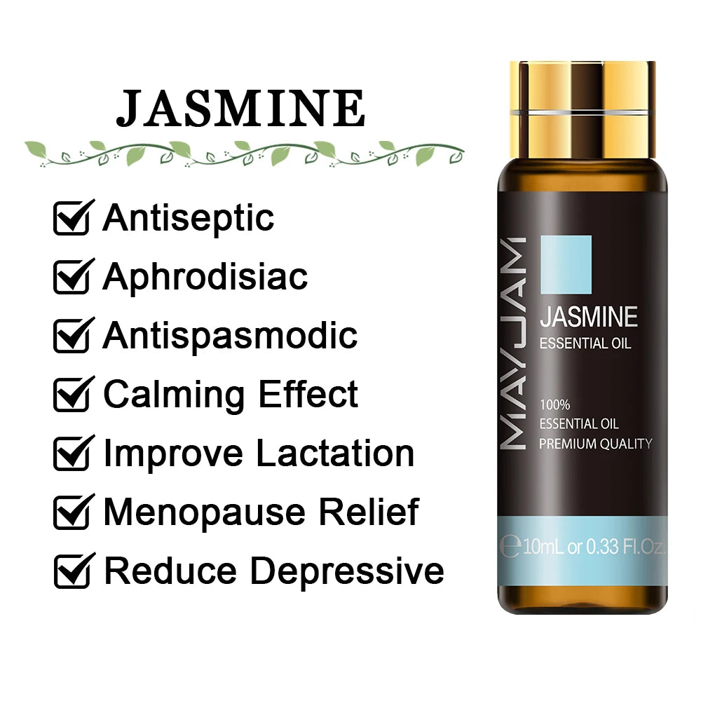 MAYJAM 10ml with Dropper 35 Flavor Essential Oils Vanilla Grapefruit Frankincense Jasmine Oil For Homemade Candle Bath Ball