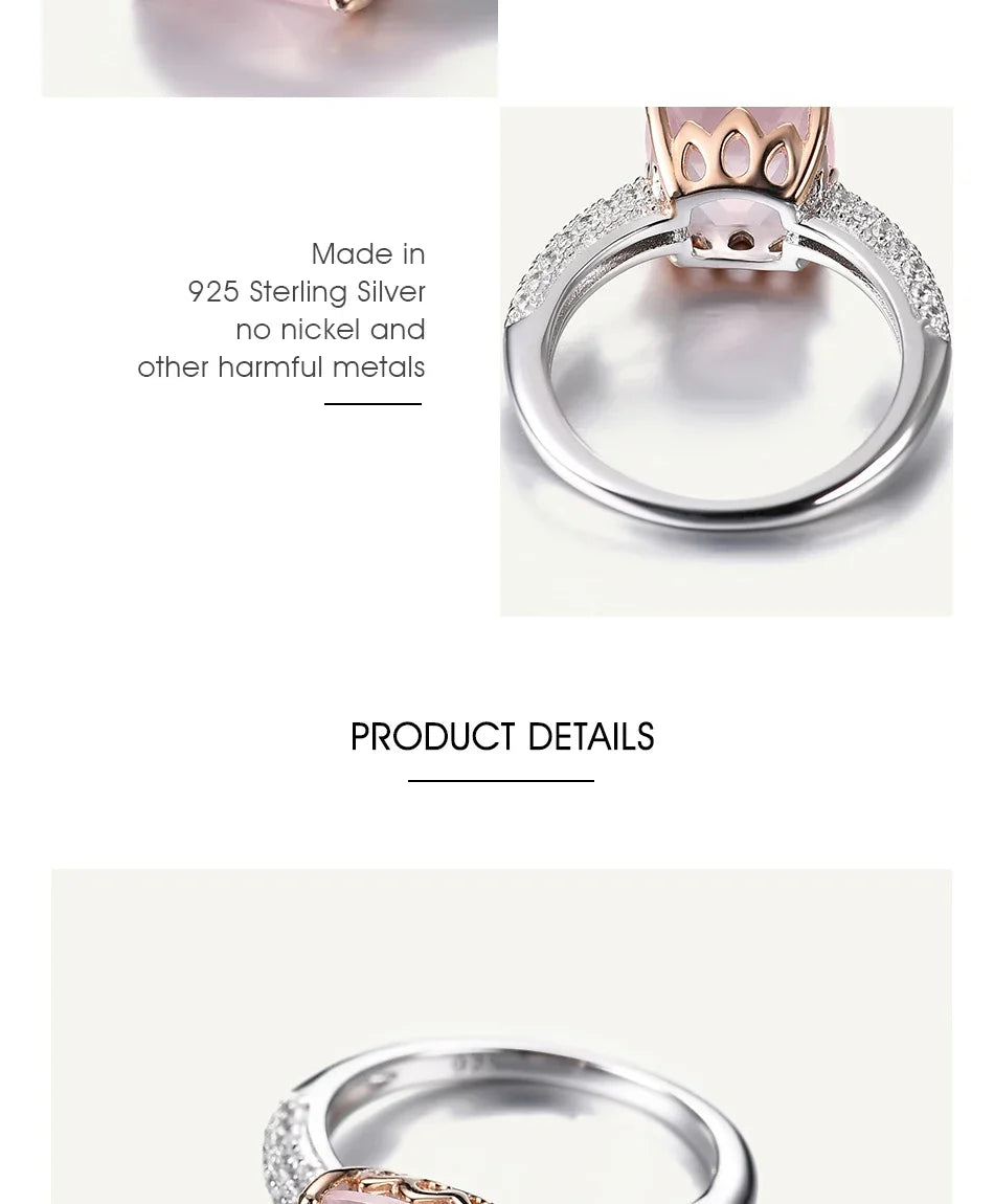925 Sterling Silver Natural Rose Quartz Gemstone Ring