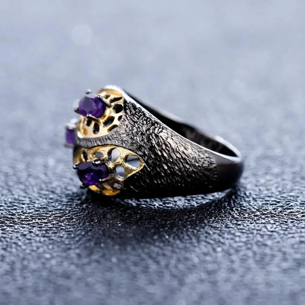 925 Sterling Silver 0.75Ct Amethyst Crystal Ring