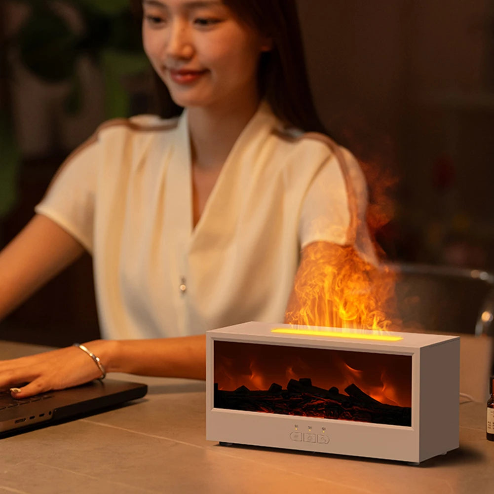 Creative Fireplace Air Humidifier Waterless Auto-Off Aroma Essential Oil Diffuser with Remote & Realistic Fireplace Night Light