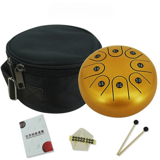 6-Inch Golden Steel Tongue Drum with 8 Tunes – Portable Hand Pan Drum for Meditation and Music Therapy