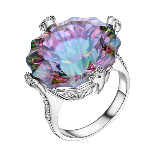 925 Sterling Silver Rainbow Mystic Quartz Crystal Ring