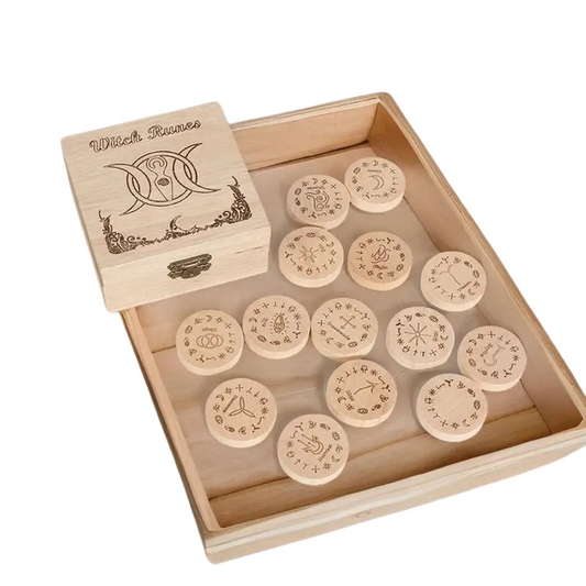 13-Piece Witches Runes Set – Wooden Divination Tool for Spiritual Growth