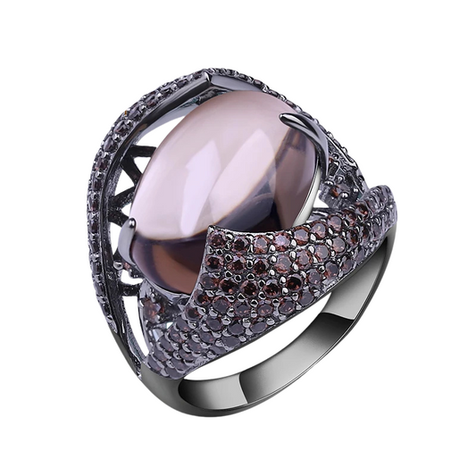 925 Sterling Silver 11x16mm Smoky Quartz Crystal Ring