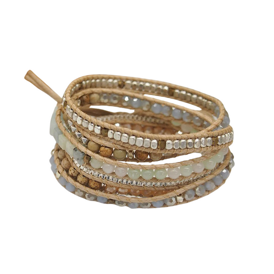 Natural Amazonite Mix 5 Wrap Bracelet – Boho Unisex Jewelry