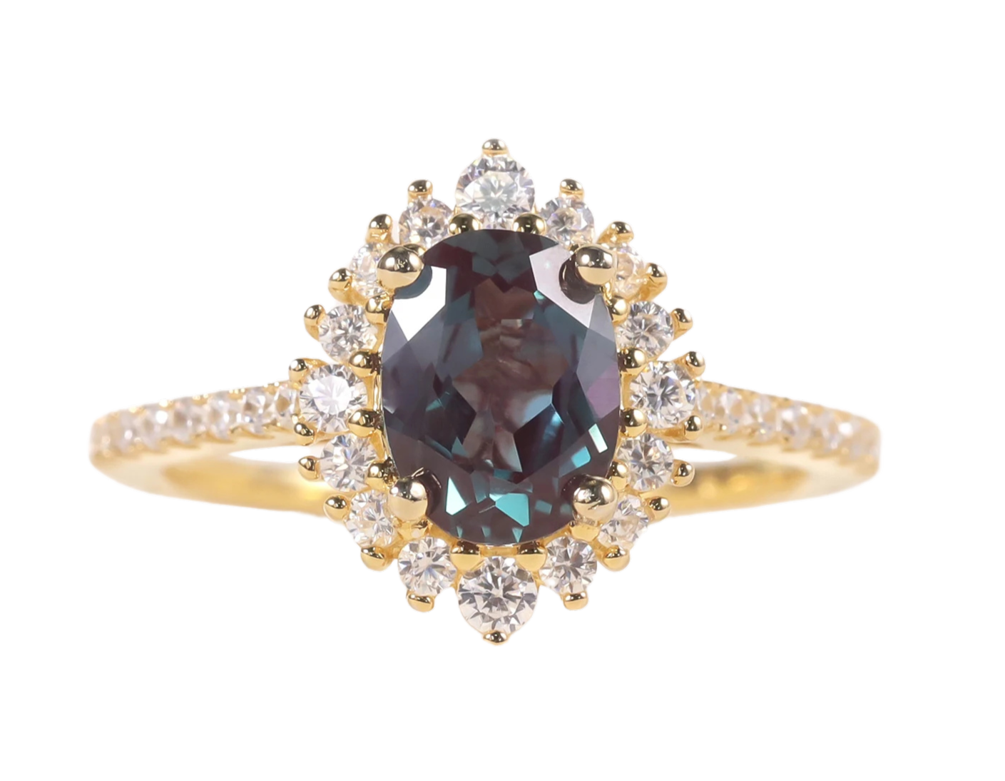 925 Sterling Silver 6x8mm Alexandrite Crystal Ring