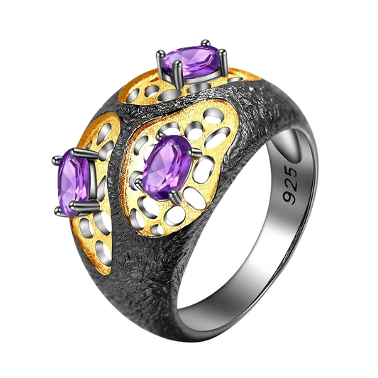 925 Sterling Silver 0.75Ct Amethyst Crystal Ring