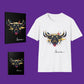 White t-shirt and black notebooks with bull design on a purple background